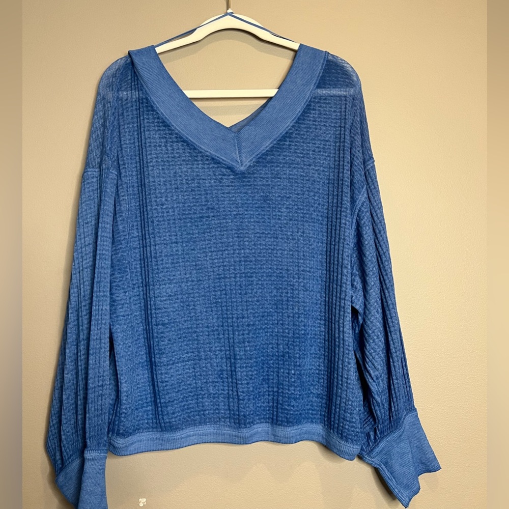 We the free waffle knit blue oversized top